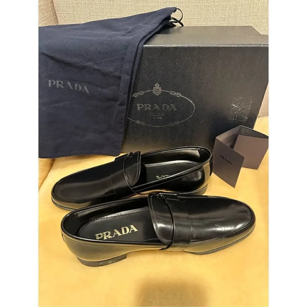 Prada Spazzolato Leather Mens Bit Loafer Shoes size 5,5 EU 38,5-39 black - Picture 7 of 12